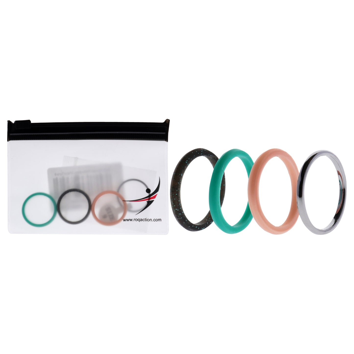 Silicone Wedding Twin 2mm Ring Set - Turquoise by ROQ for Women - 4 x 9 mm Ring