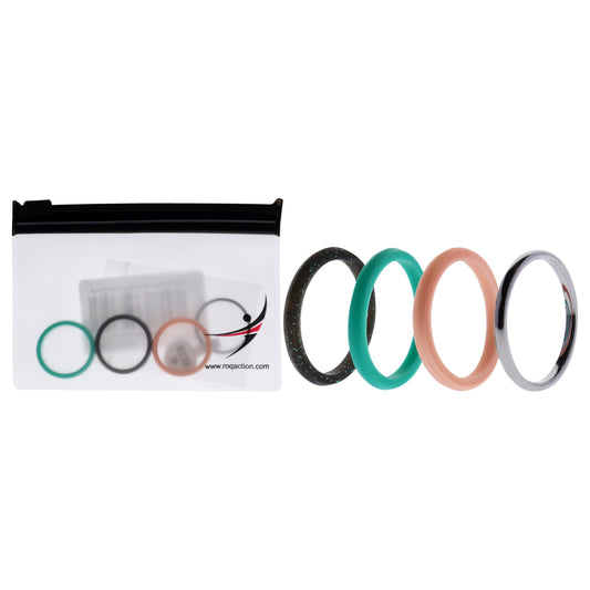 Silicone Wedding Twin 2mm Ring Set - Turquoise by ROQ for Women - 4 x 9 mm Ring