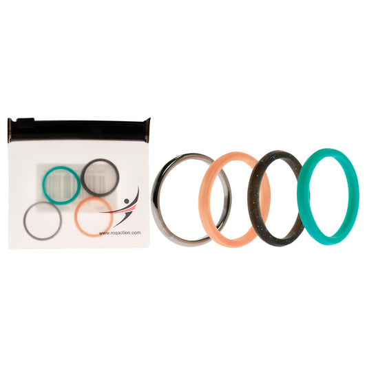 Silicone Wedding Twin 2mm Ring Set - Turquoise by ROQ for Women - 4 x 10 mm Ring