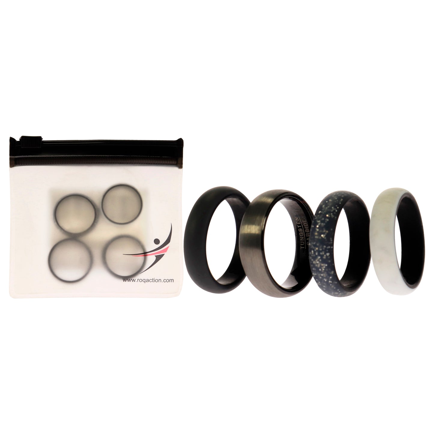 Silicone Wedding Twin Brushed 6mm Ring Set - Marble by ROQ for Women - 4 x 8 mm Ring