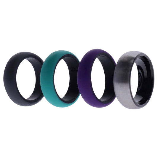 Silicone Wedding Twin Brushed 6mm Ring Set - Turquoise by ROQ for Women - 4 x 4 mm Ring