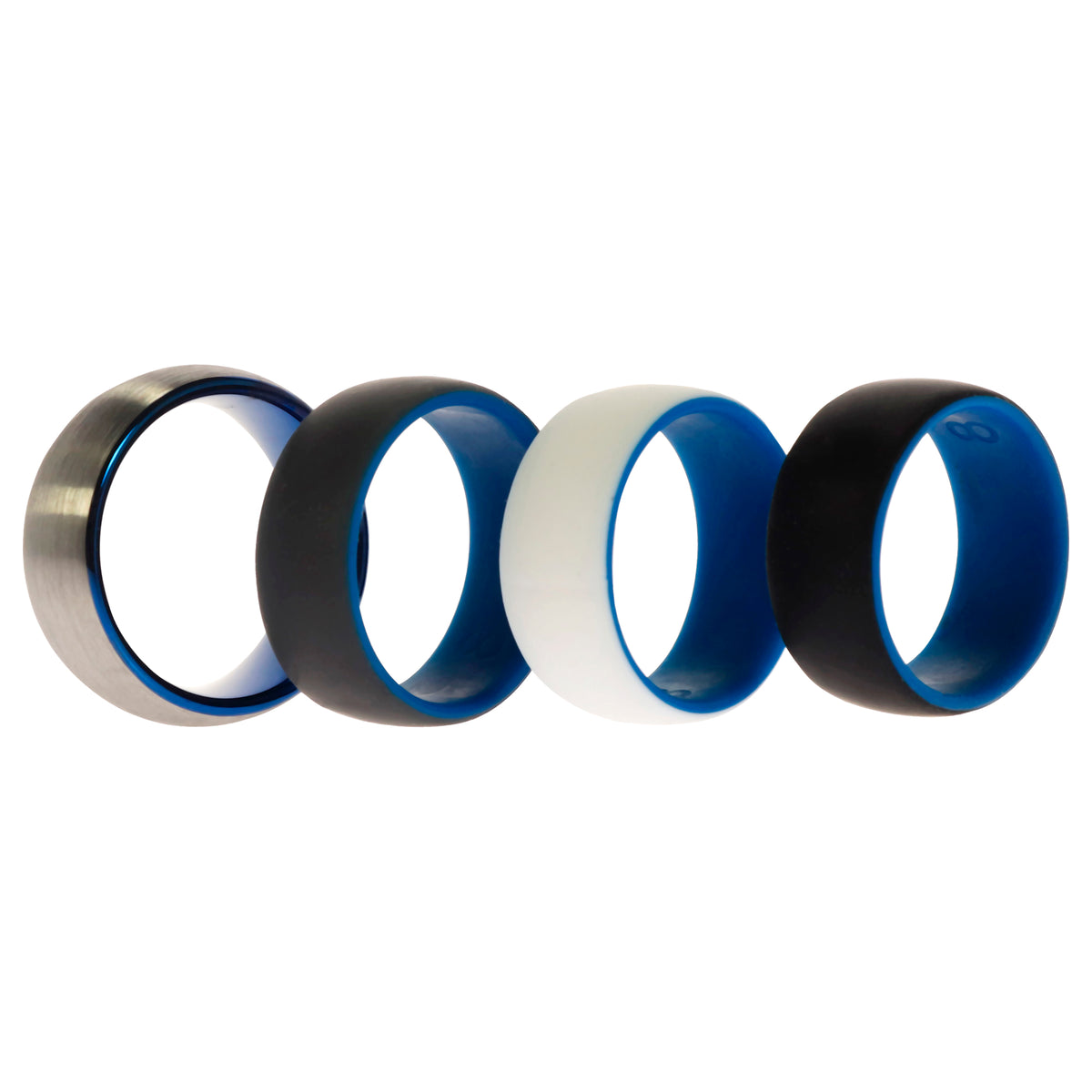 Silicone Wedding Twin Dome 8mm Ring Set - Blue by ROQ for Men - 4 x 8 mm Ring