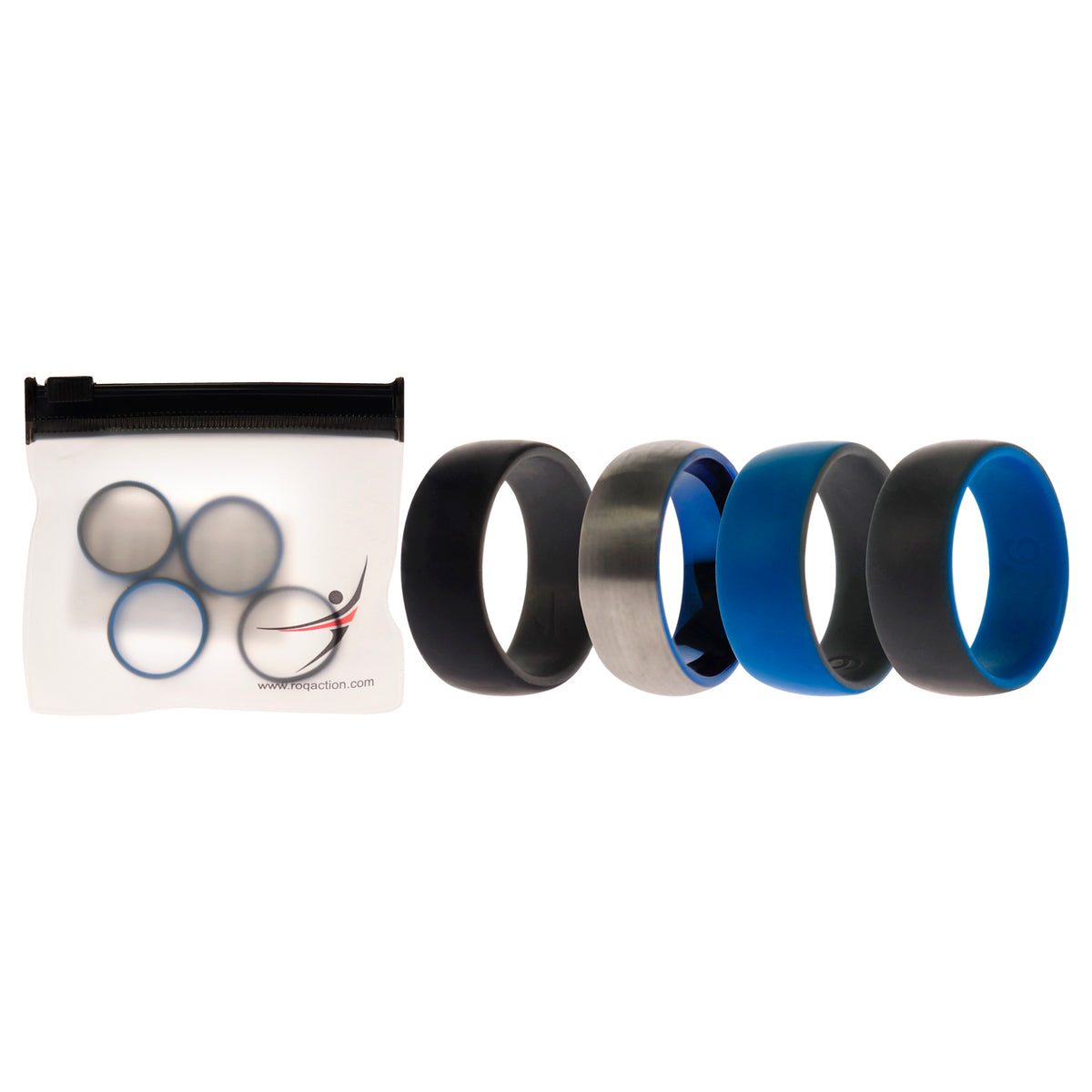 Silicone Wedding Twin Dome 8mm Ring Set - Grey by ROQ for Men - 4 x 9 mm Ring