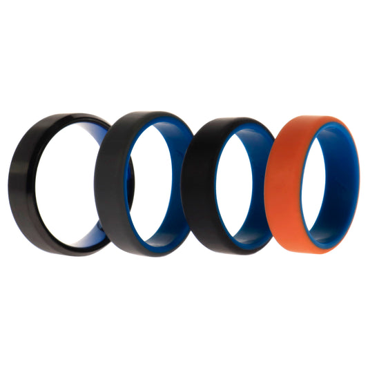 Silicone Wedding Twin Beveled 8mm Ring Set - Black by ROQ for Men - 4 x 16 mm Ring