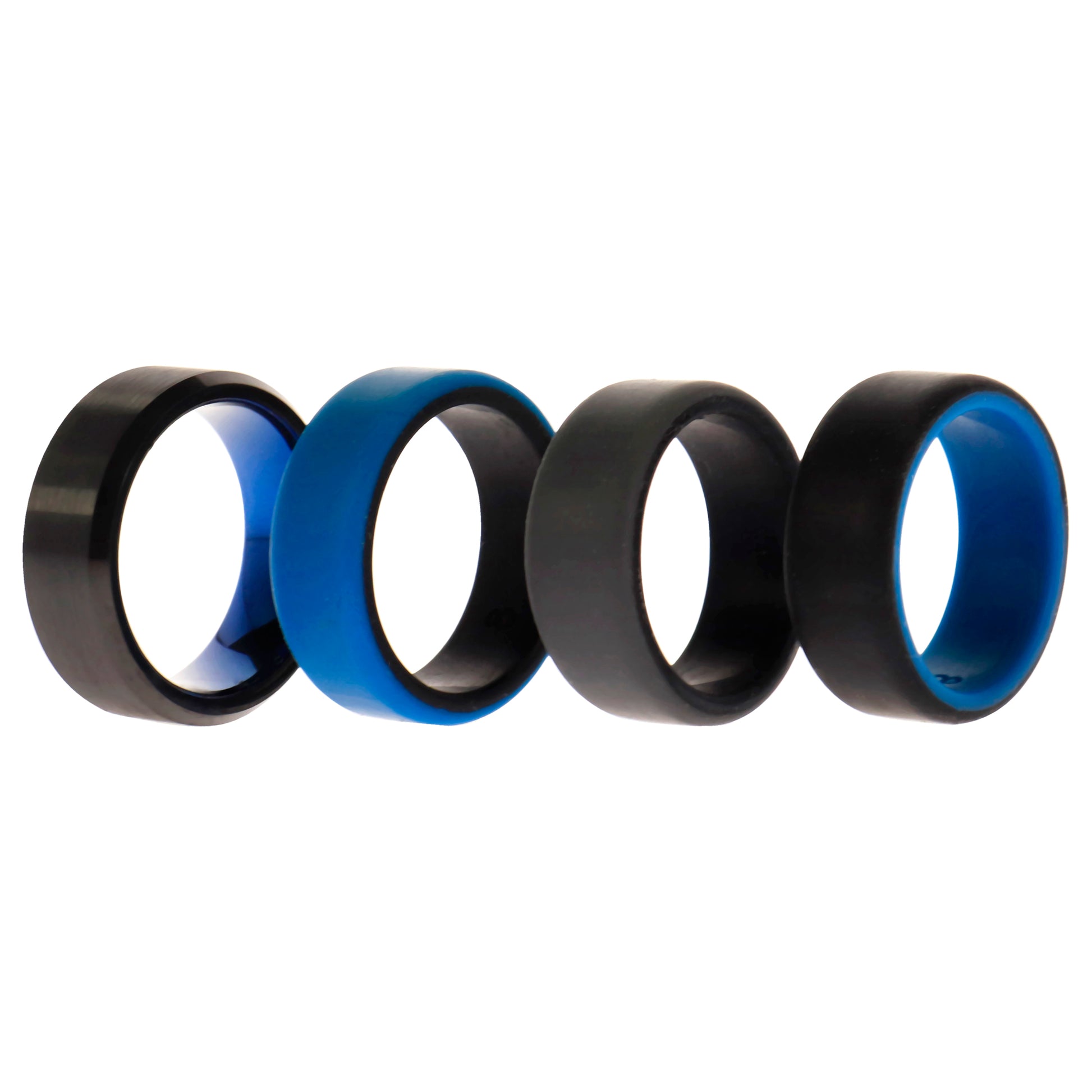 Silicone Wedding Twin Beveled 8mm Ring Set - Blue by ROQ for Men - 4 x 8 mm Ring
