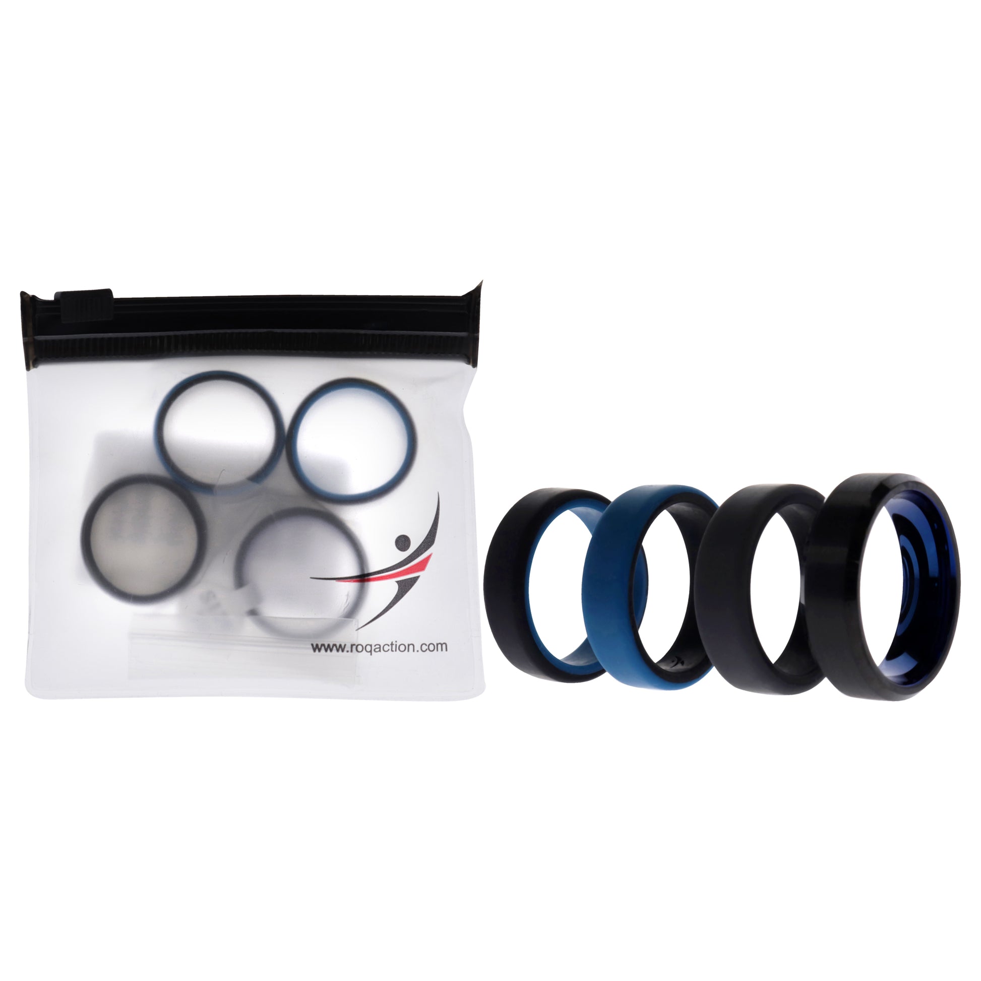 Silicone Wedding Twin Beveled 8mm Ring Set - Blue by ROQ for Men - 4 x 10 mm Ring