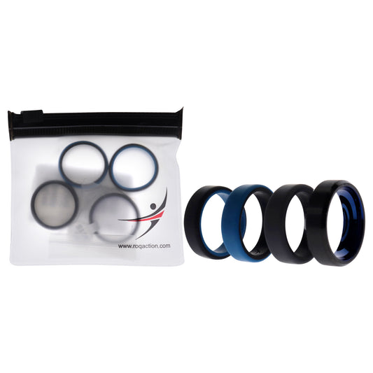 Silicone Wedding Twin Beveled 8mm Ring Set - Blue by ROQ for Men - 4 x 10 mm Ring