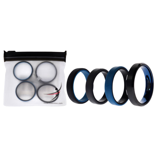 Silicone Wedding Twin Beveled 8mm Ring Set - Blue by ROQ for Men - 4 x 16 mm Ring