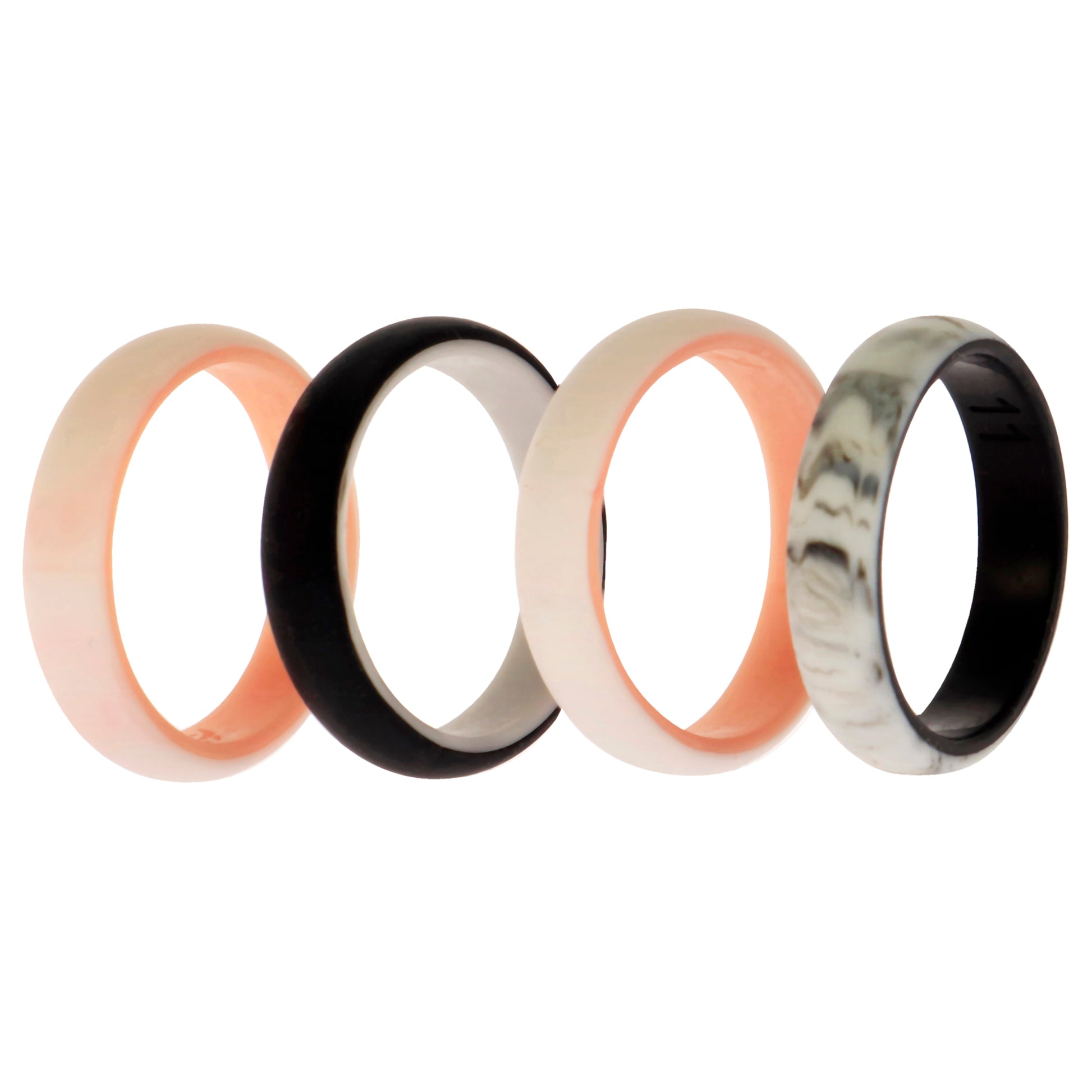 Silicone Wedding 2Layer Ring Set - Rose-Marble by ROQ for Women - 4 x 11 mm Ring