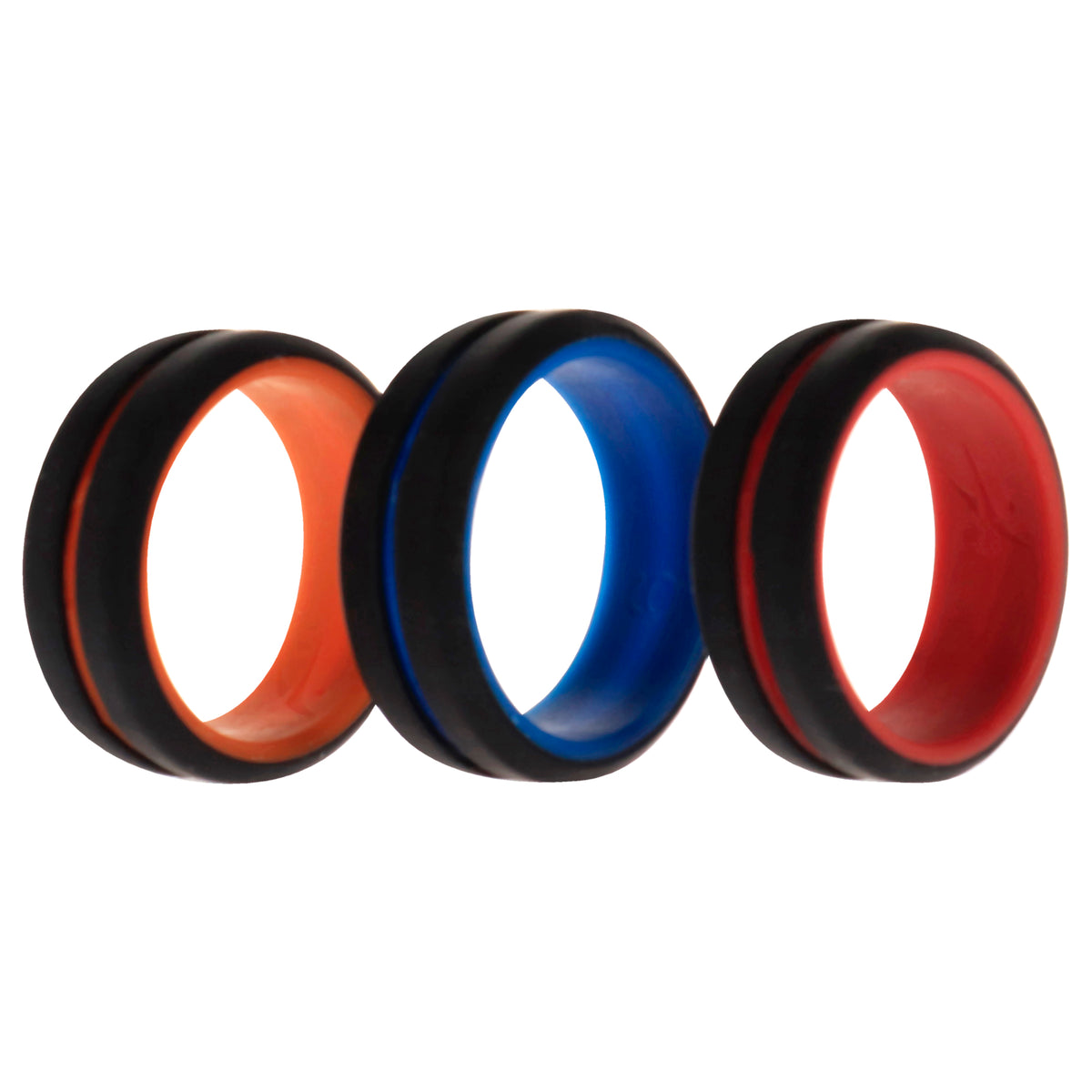 Silicone Wedding 2Layer Middle Line Ring Set - Black by ROQ for Men - 3 x 9 mm Ring