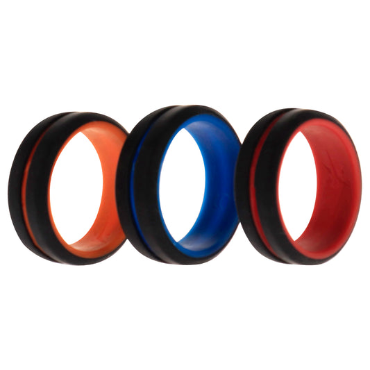 Silicone Wedding 2Layer Middle Line Ring Set - Black by ROQ for Men - 3 x 9 mm Ring