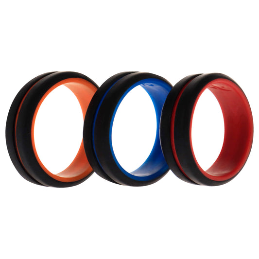 Silicone Wedding 2Layer Middle Line Ring Set - Black by ROQ for Men - 3 x 12 mm Ring