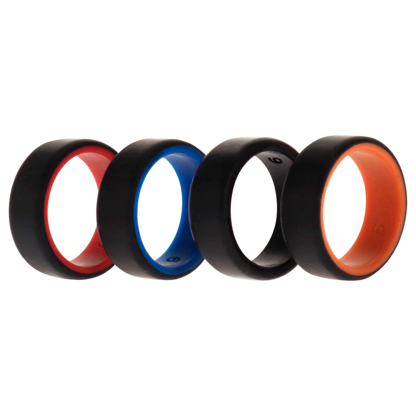 Silicone Wedding 2Layer Beveled 8mm Ring Set - Black by ROQ for Men - 4 x 9 mm Ring