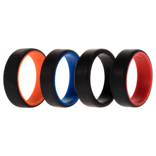 Silicone Wedding 2Layer Beveled 8mm Ring Set - Black by ROQ for Men - 4 x 15 mm Ring