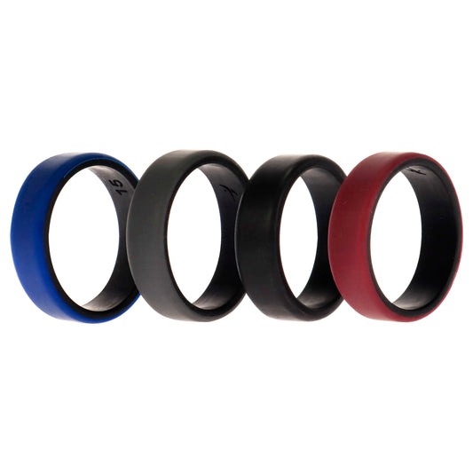 Silicone Wedding 2Layer Beveled 8mm Ring Set - Bordeaux by ROQ for Men - 4 x 15 mm Ring