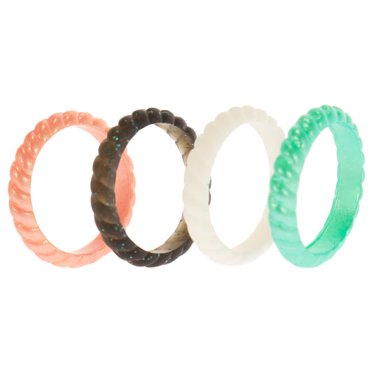 Silicone Wedding Stackble Braided Ring Set - Aqua-Rose by ROQ for Women - 4 x 5 mm Ring