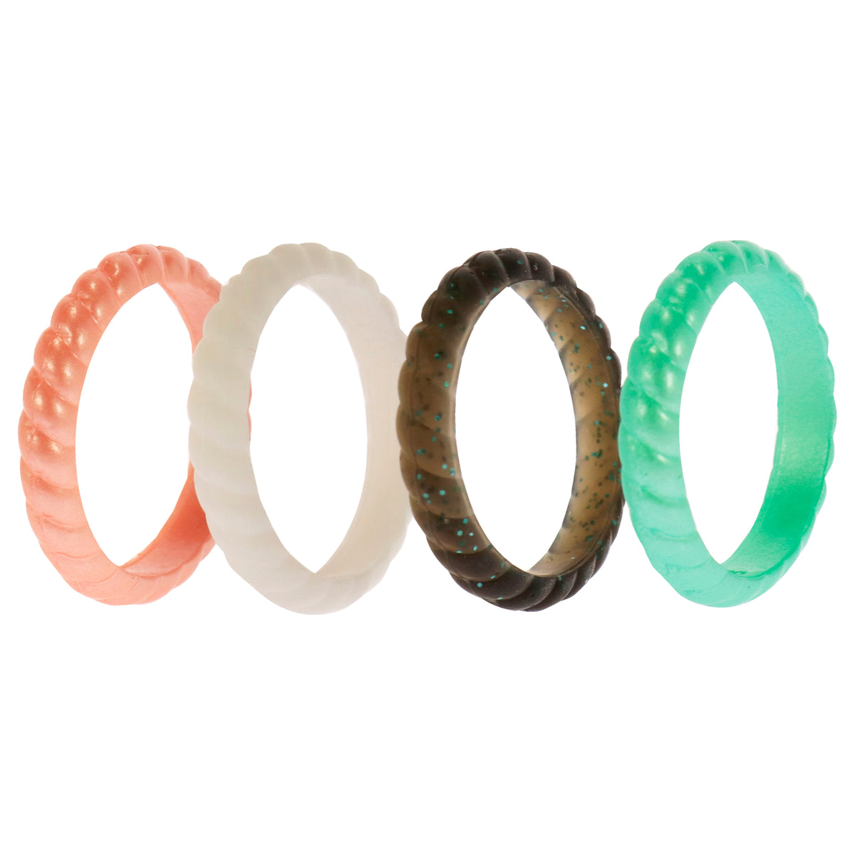 Silicone Wedding Stackble Braided Ring Set - Aqua-Rose by ROQ for Women - 4 x 6 mm Ring