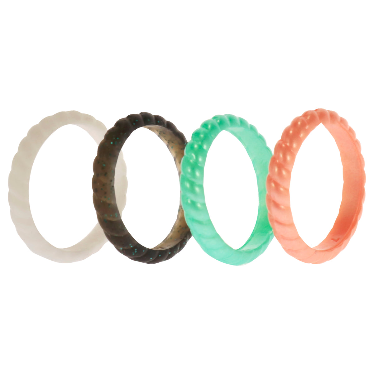 Silicone Wedding Stackble Braided Ring Set - Aqua-Rose by ROQ for Women - 4 x 7 mm Ring