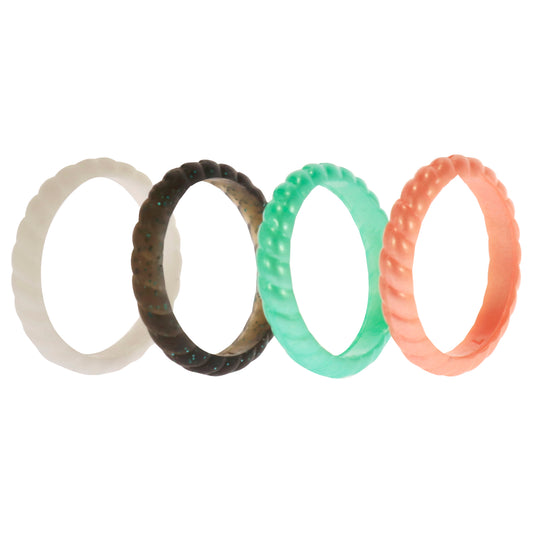 Silicone Wedding Stackble Braided Ring Set - Aqua-Rose by ROQ for Women - 4 x 7 mm Ring