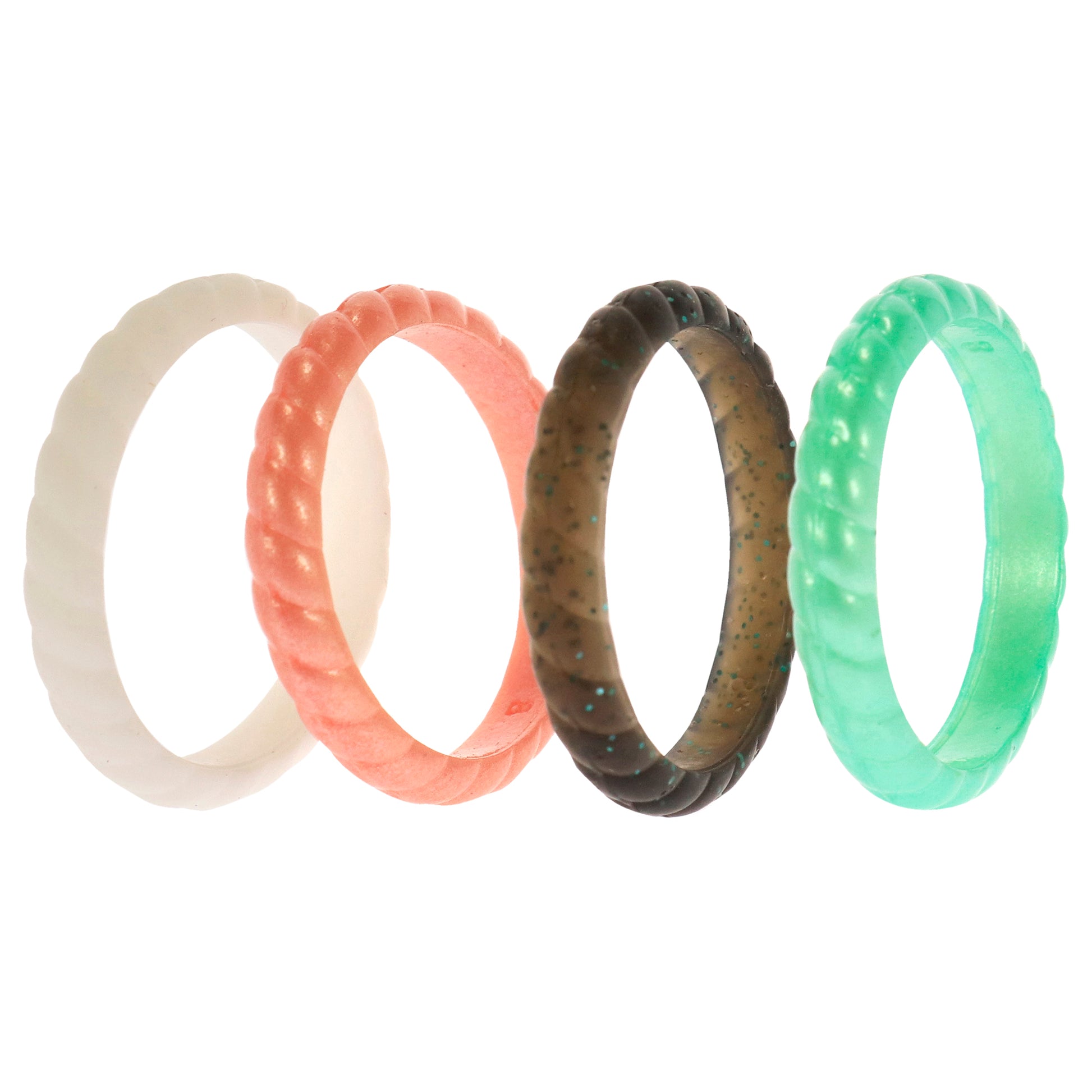 Silicone Wedding Stackble Braided Ring Set - Aqua-Rose by ROQ for Women - 4 x 8 mm Ring