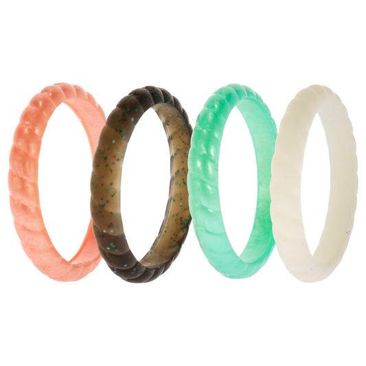 Silicone Wedding Stackble Braided Ring Set - Aqua-Rose by ROQ for Women - 4 x 9 mm Ring