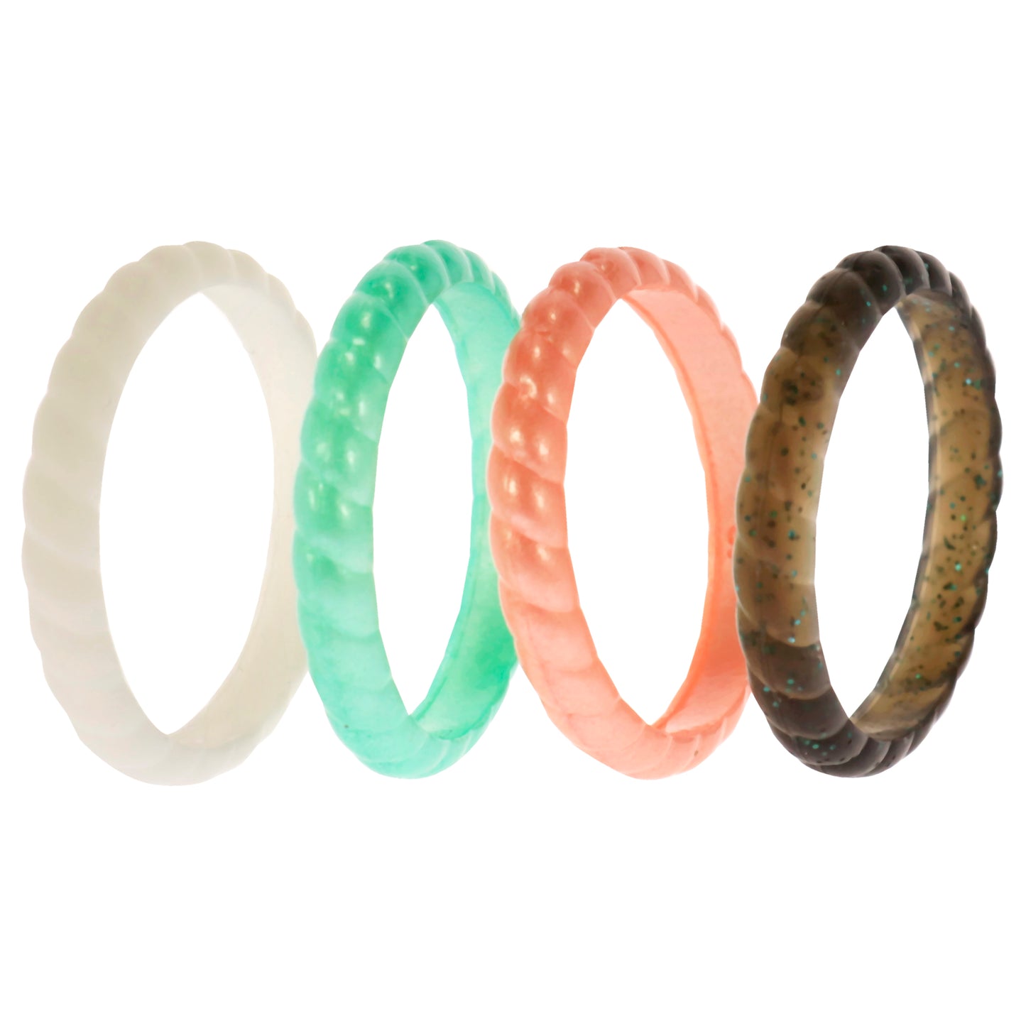 Silicone Wedding Stackble Braided Ring Set - Aqua-Rose by ROQ for Women - 4 x 10 mm Ring