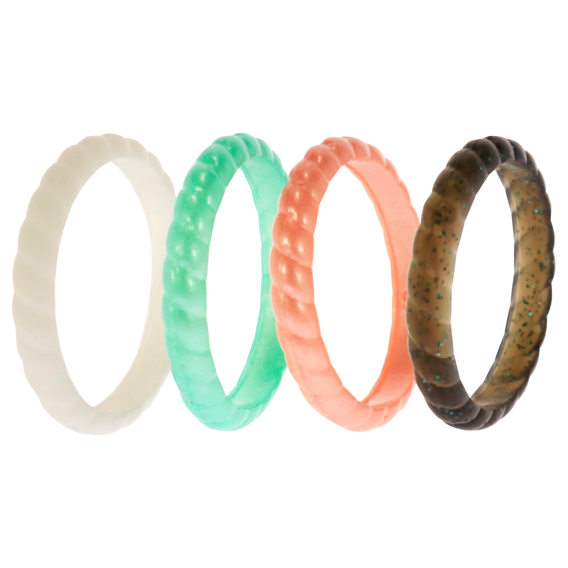 Silicone Wedding Stackble Braided Ring Set - Aqua-Rose by ROQ for Women - 4 x 10 mm Ring