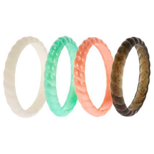 Silicone Wedding Stackble Braided Ring Set - Aqua-Rose by ROQ for Women - 4 x 10 mm Ring