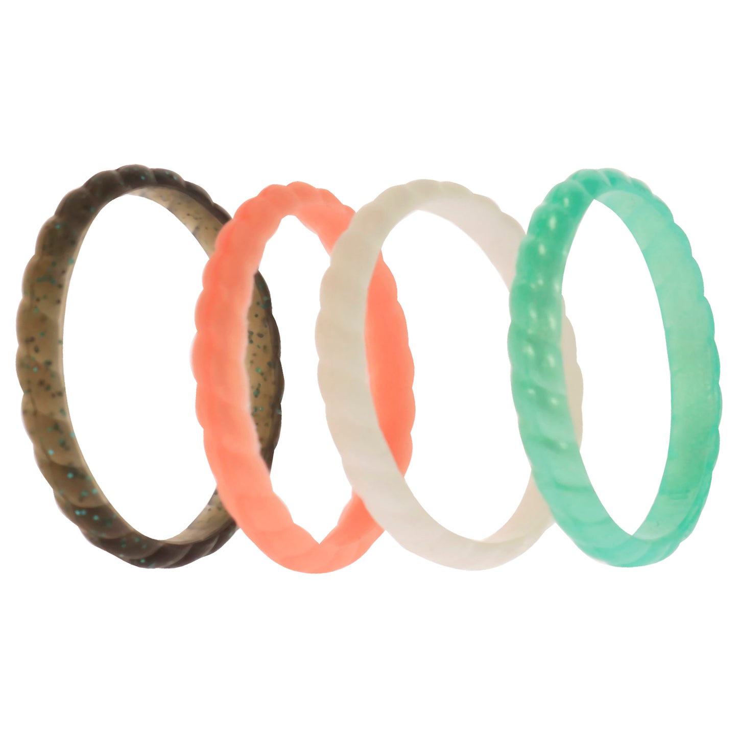 Silicone Wedding Stackble Braided Ring Set - Aqua-Rose by ROQ for Women - 4 x 11 mm Ring