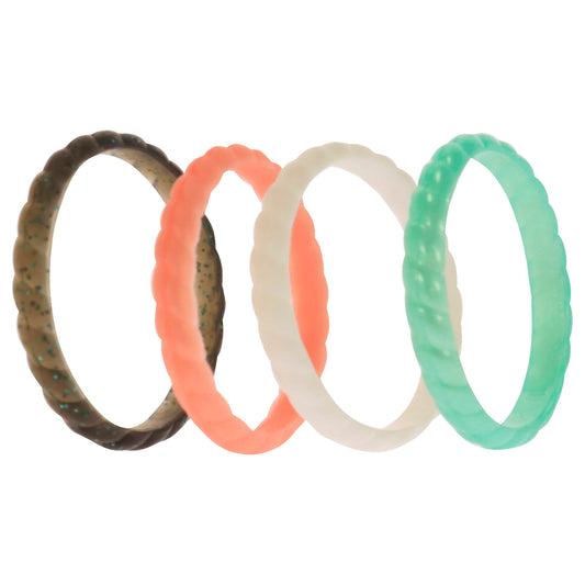 Silicone Wedding Stackble Braided Ring Set - Aqua-Rose by ROQ for Women - 4 x 11 mm Ring