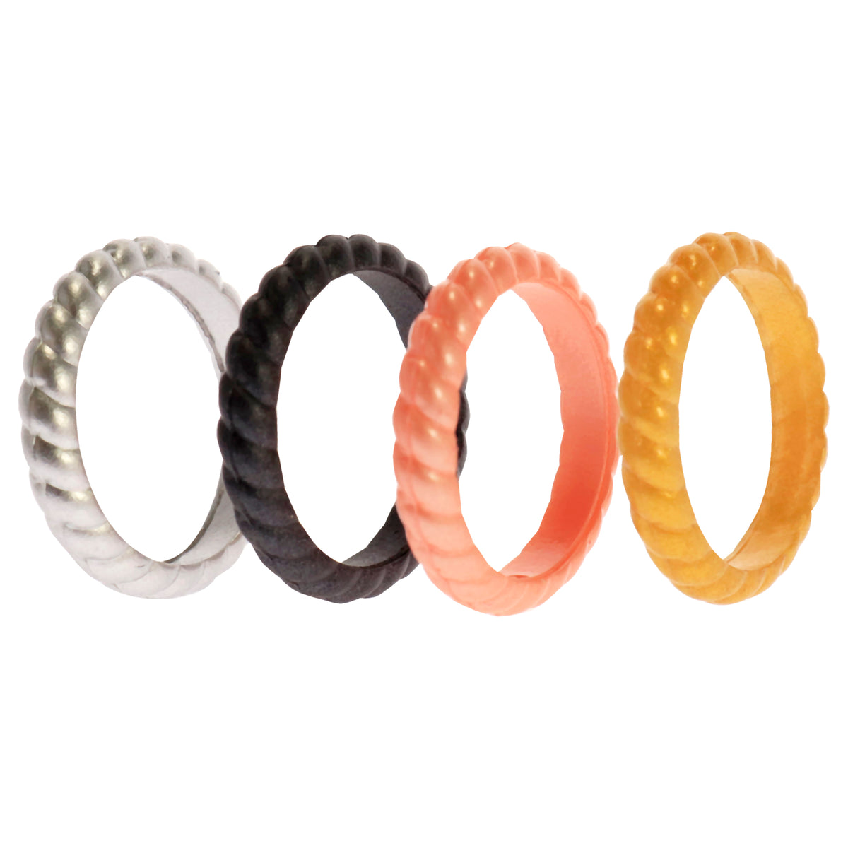 Silicone Wedding Stackble Braided Ring Set - Metal by ROQ for Women - 4 x 6 mm Ring