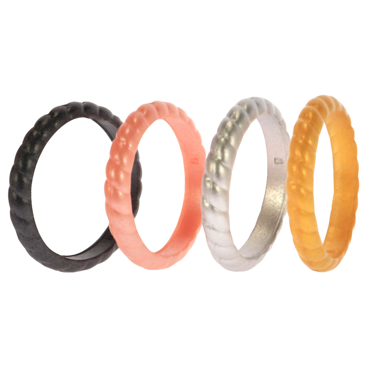 Silicone Wedding Stackble Braided Ring Set - Metal by ROQ for Women - 4 x 8 mm Ring