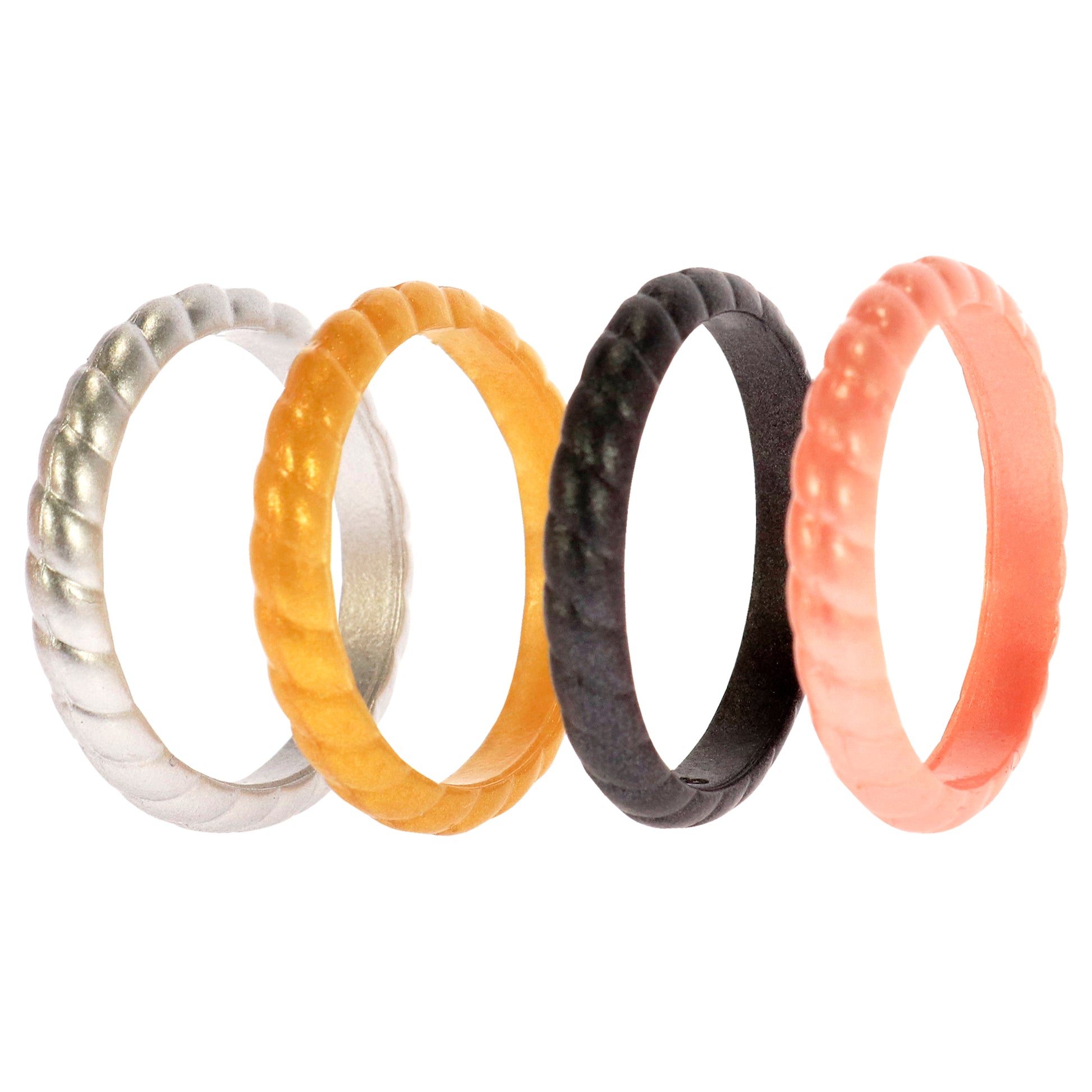 Silicone Wedding Stackble Braided Ring Set - Metal by ROQ for Women - 4 x 9 mm Ring