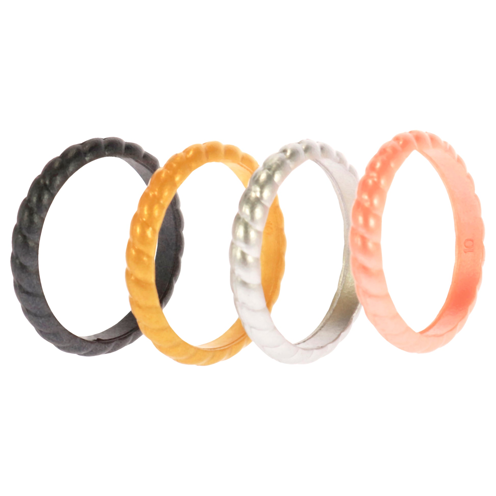 Silicone Wedding Stackble Braided Ring Set - Metal by ROQ for Women - 4 x 10 mm Ring