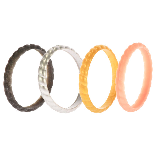 Silicone Wedding Stackble Braided Ring Set - Metal by ROQ for Women - 4 x 11 mm Ring