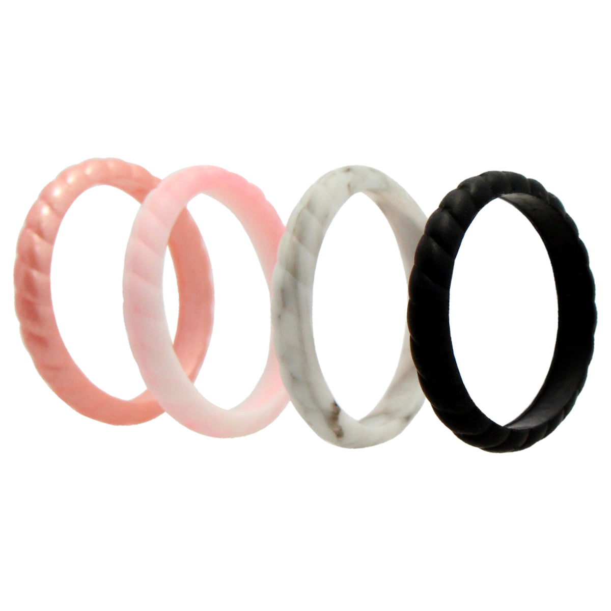 Silicone Wedding Stackble Braided Ring Set - Marble by ROQ for Women - 4 x 8 mm Ring
