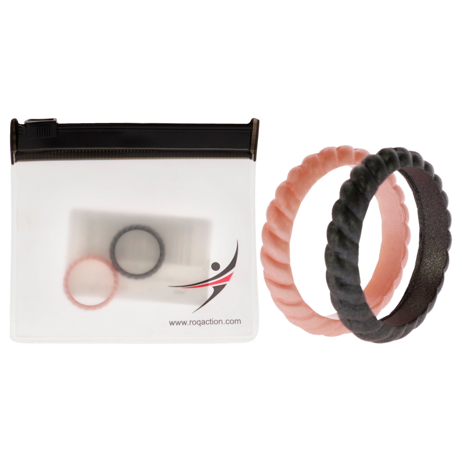 Silicone Wedding Stackble Braided Ring Set - Rose-Black by ROQ for Women - 2 x 4 mm Ring
