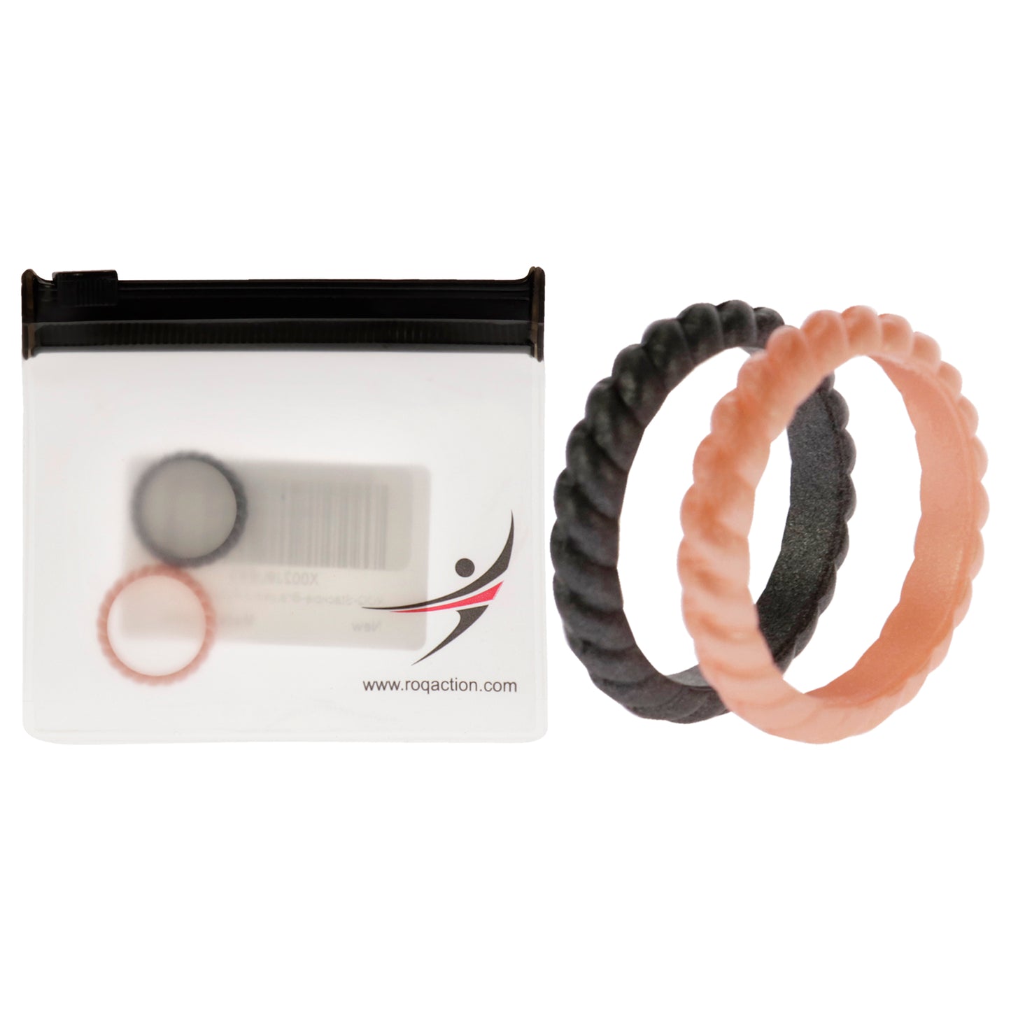 Silicone Wedding Stackble Braided Ring Set - Rose-Black by ROQ for Women - 2 x 5 mm Ring
