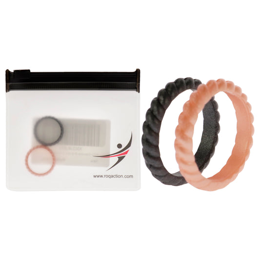 Silicone Wedding Stackble Braided Ring Set - Rose-Black by ROQ for Women - 2 x 5 mm Ring