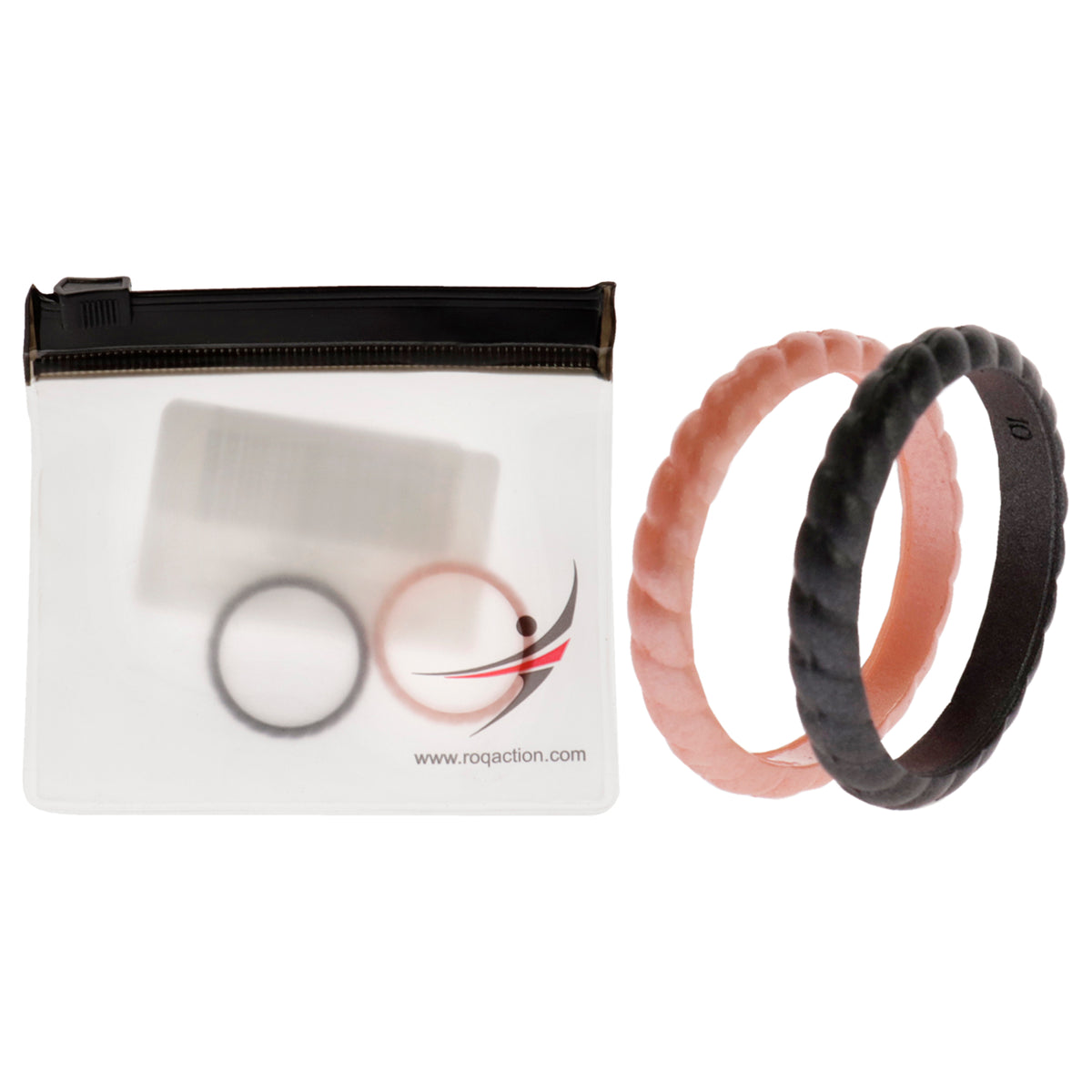 Silicone Wedding Stackble Braided Ring Set - Rose-Black by ROQ for Women - 2 x 10 mm Ring