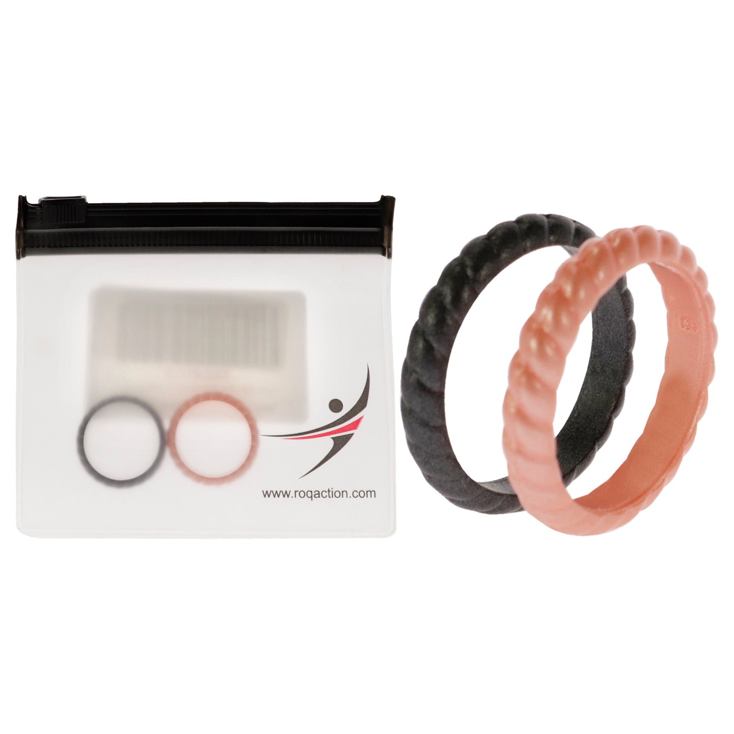 Silicone Wedding Stackble Braided Ring Set - Rose-Black by ROQ for Women - 2 x 11 mm Ring