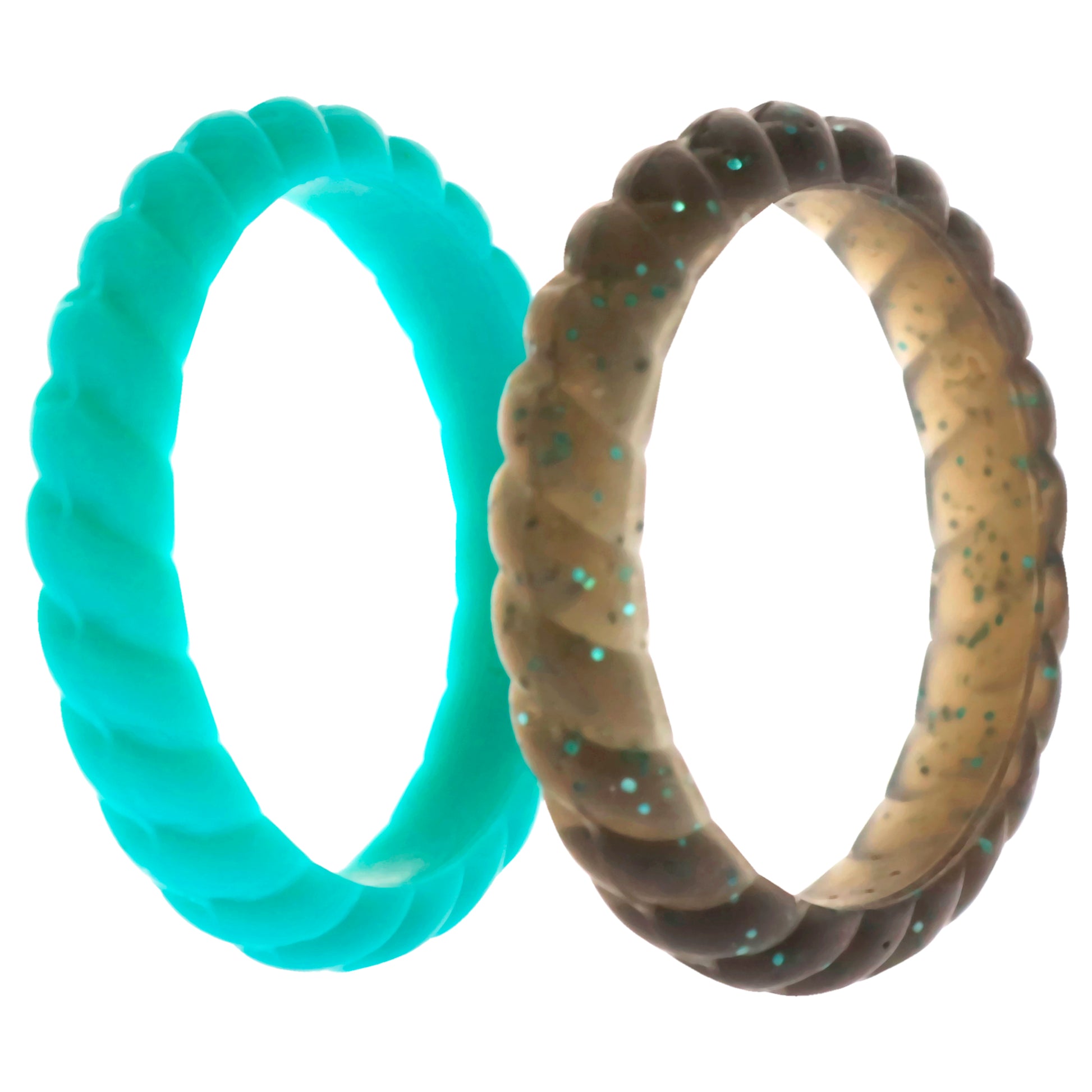 Silicone Wedding Stackble Braided Ring Set - Turquoise by ROQ for Women - 2 x 5 mm Ring
