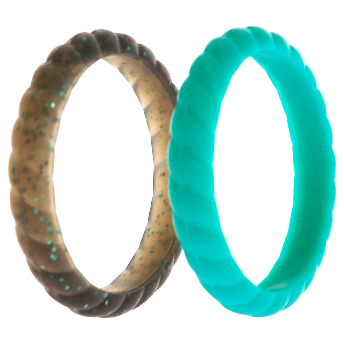 Silicone Wedding Stackble Braided Ring Set - Turquoise by ROQ for Women - 2 x 7 mm Ring