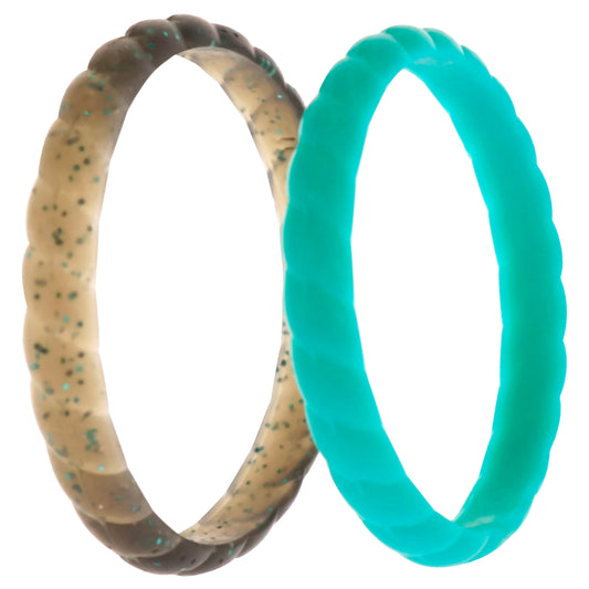 Silicone Wedding Stackble Braided Ring Set - Turquoise by ROQ for Women - 2 x 11 mm Ring