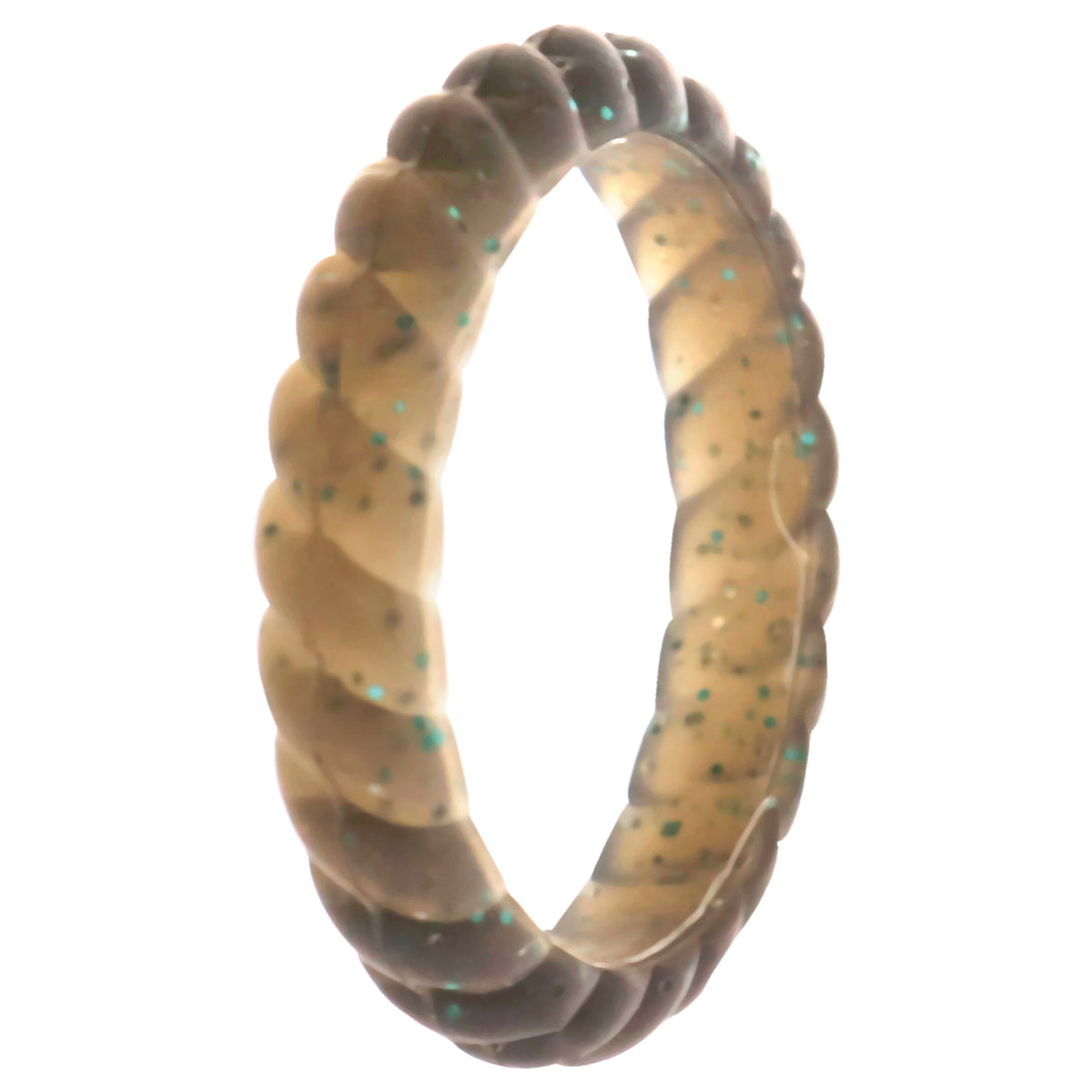 Silicone Wedding Stackble Braided Single Ring - Black-Turquoise by ROQ for Women - 4 mm Ring