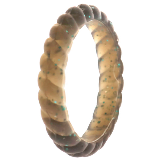 Silicone Wedding Stackble Braided Single Ring - Black-Turquoise by ROQ for Women - 4 mm Ring