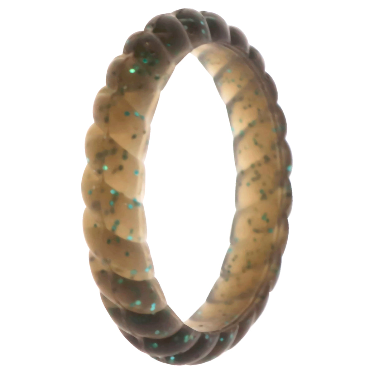Silicone Wedding Stackble Braided Single Ring - Black-Turquoise by ROQ for Women - 5 mm Ring
