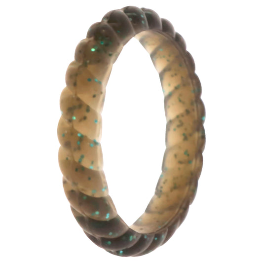 Silicone Wedding Stackble Braided Single Ring - Black-Turquoise by ROQ for Women - 5 mm Ring