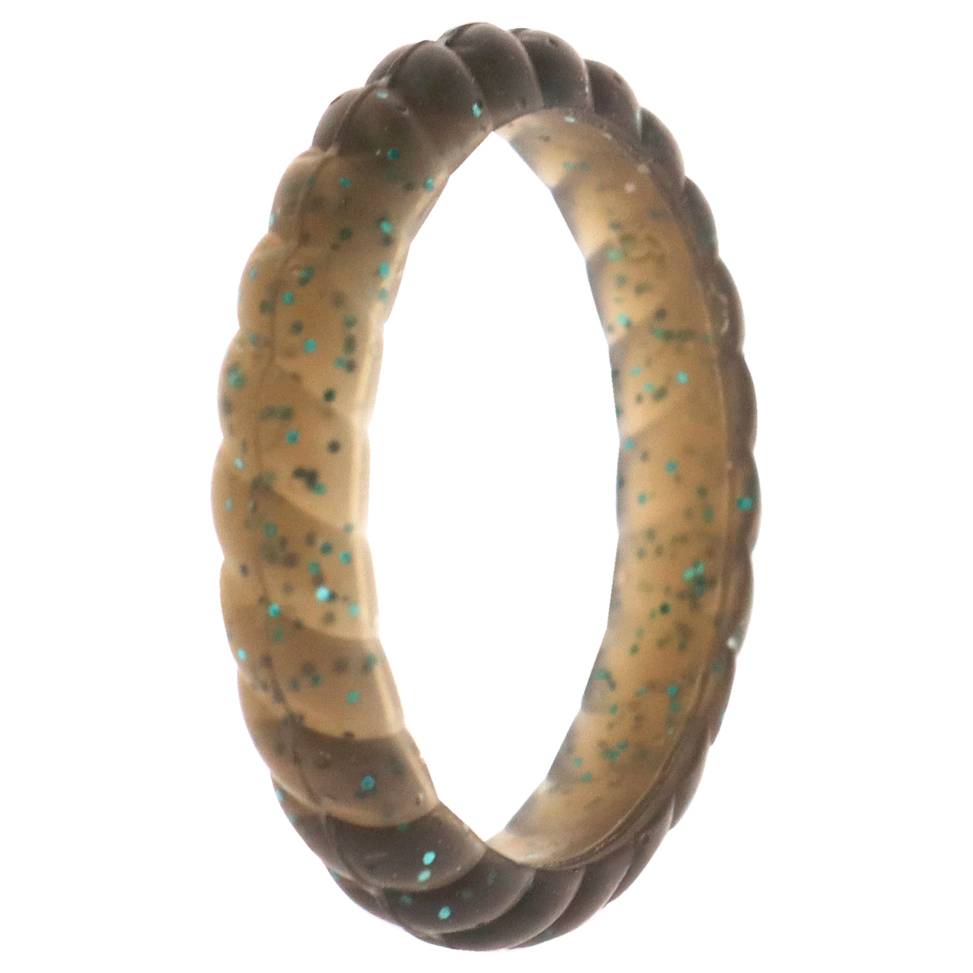 Silicone Wedding Stackble Braided Single Ring - Black-Turquoise by ROQ for Women - 6 mm Ring