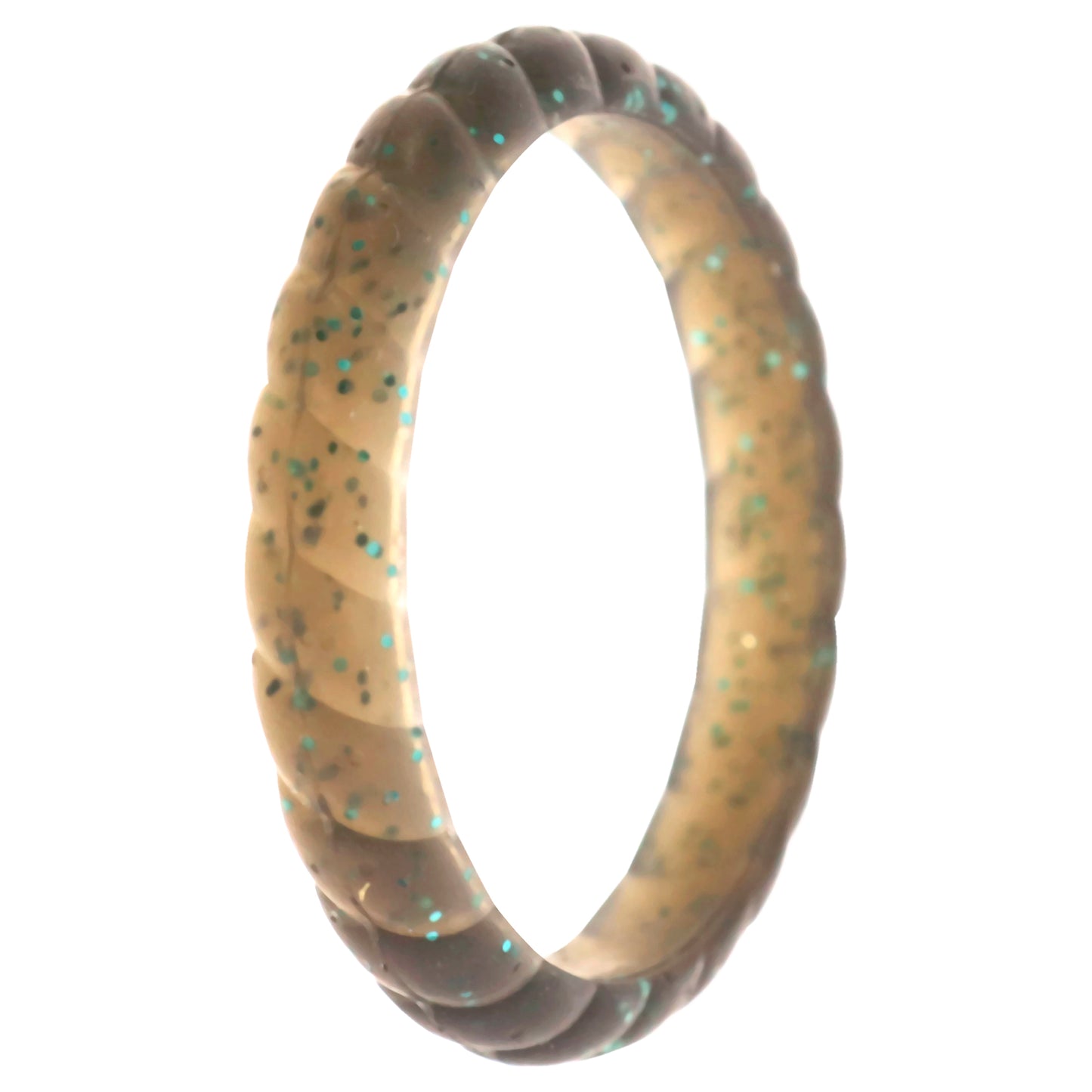Silicone Wedding Stackble Braided Single Ring - Black-Turquoise by ROQ for Women - 8 mm Ring